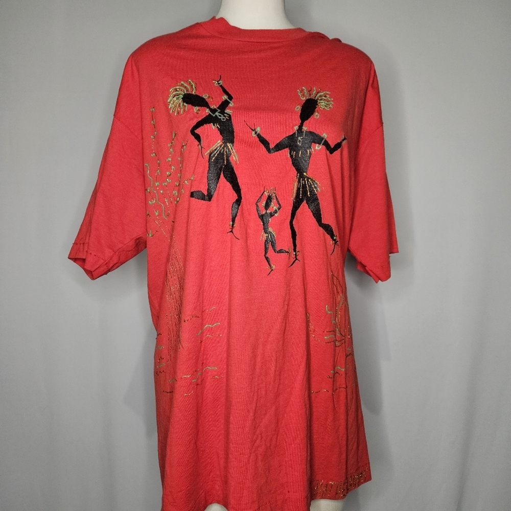 Vintage Red Motherland 1993 T-Shirt with Dancing Figures Sz XXL